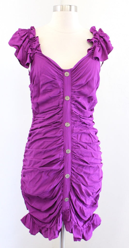 NWT Zara Purple Ruched Draped Ruffle Sleeve Mini Dress Size M Cocktail V Neck