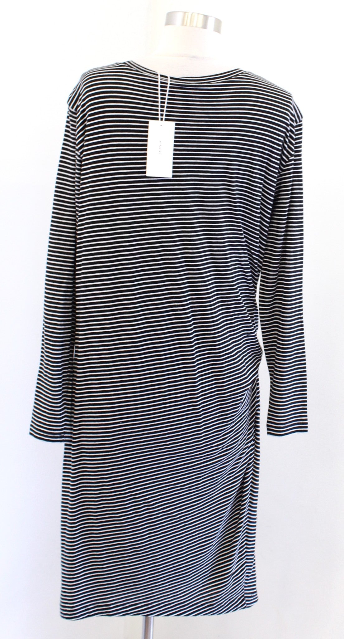 NWT Vince Black White Striped Side Tie Long Sleeve T Shirt Tee Dress Size S Knit