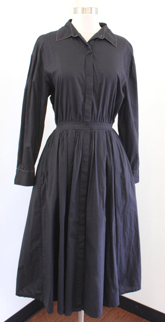 Mes Demoiselles Paris Black Fit and Flare A Line Midi Shirt Dress Size 36