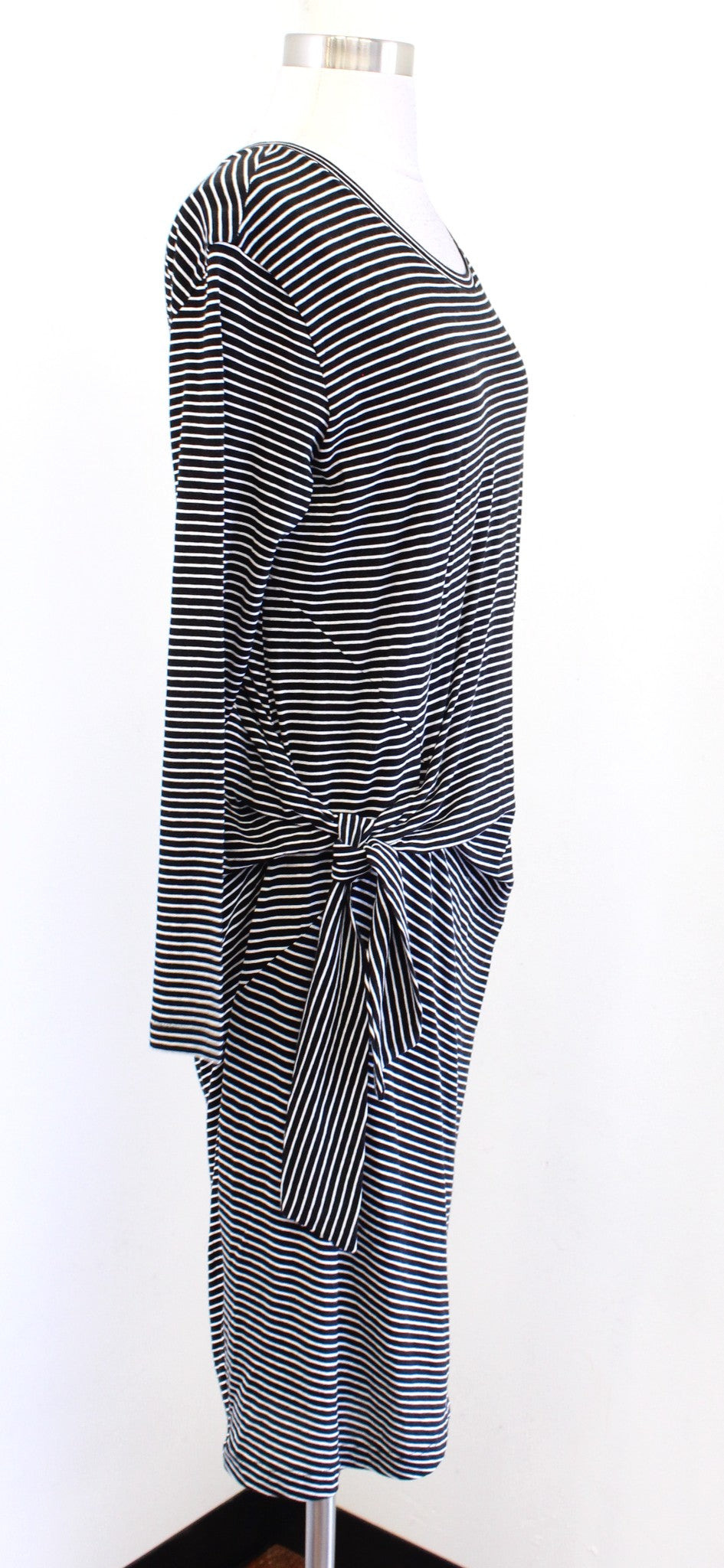 NWT Vince Black White Striped Side Tie Long Sleeve T Shirt Tee Dress Size S Knit