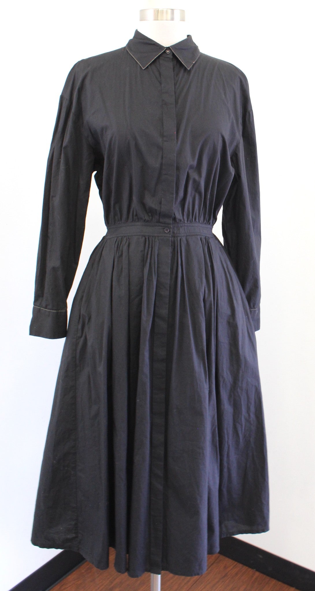Mes Demoiselles Paris Black Fit and Flare A Line Midi Shirt Dress Size 36