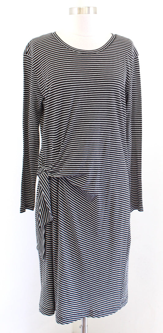 NWT Vince Black White Striped Side Tie Long Sleeve T Shirt Tee Dress Size S Knit