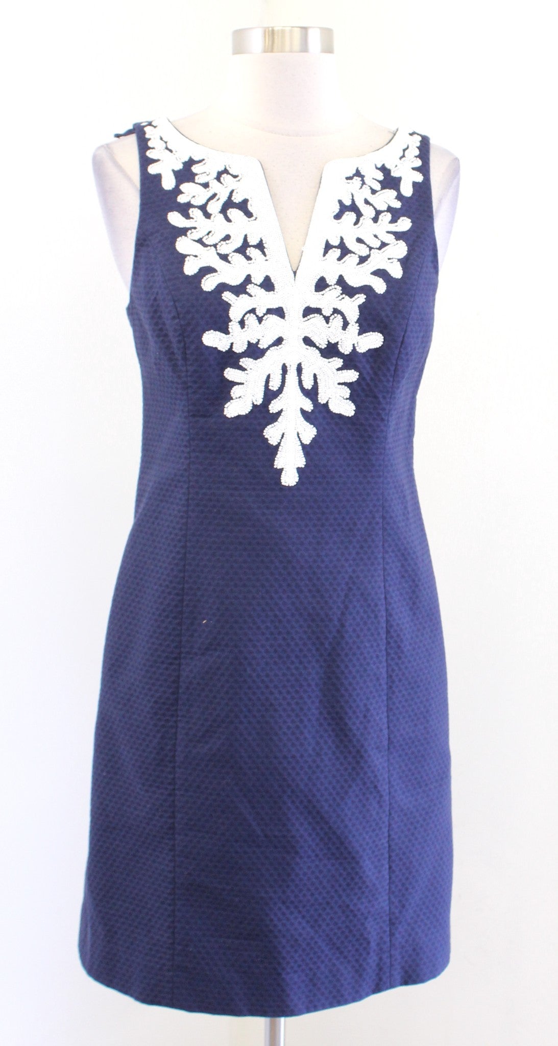Lilly Pulitzer Gabby True Navy Coral Sequin Embellished Dress Size 0 Blue White