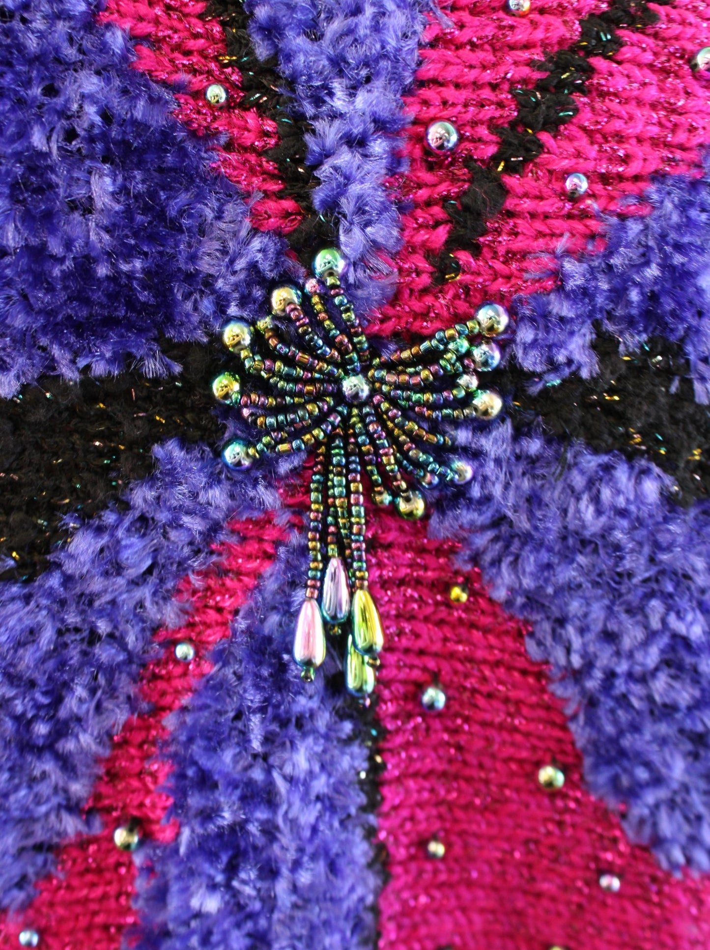 Vtg 90s Teal Patchwork Knit Bow Print Pullover Sweater Size M Retro Color Block