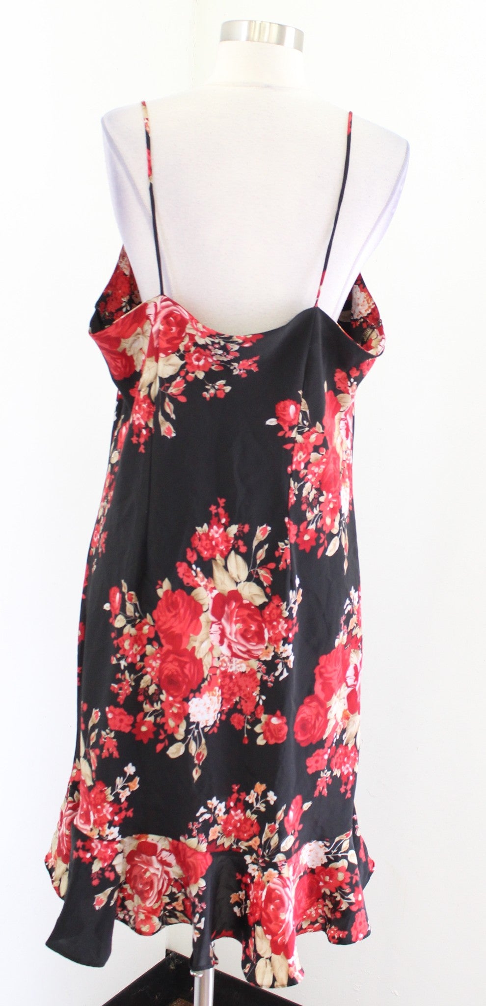 Vtg 2000s Y2k Womens Black Red Rose Floral Ruffle Slip Dress Size 16 Flounce