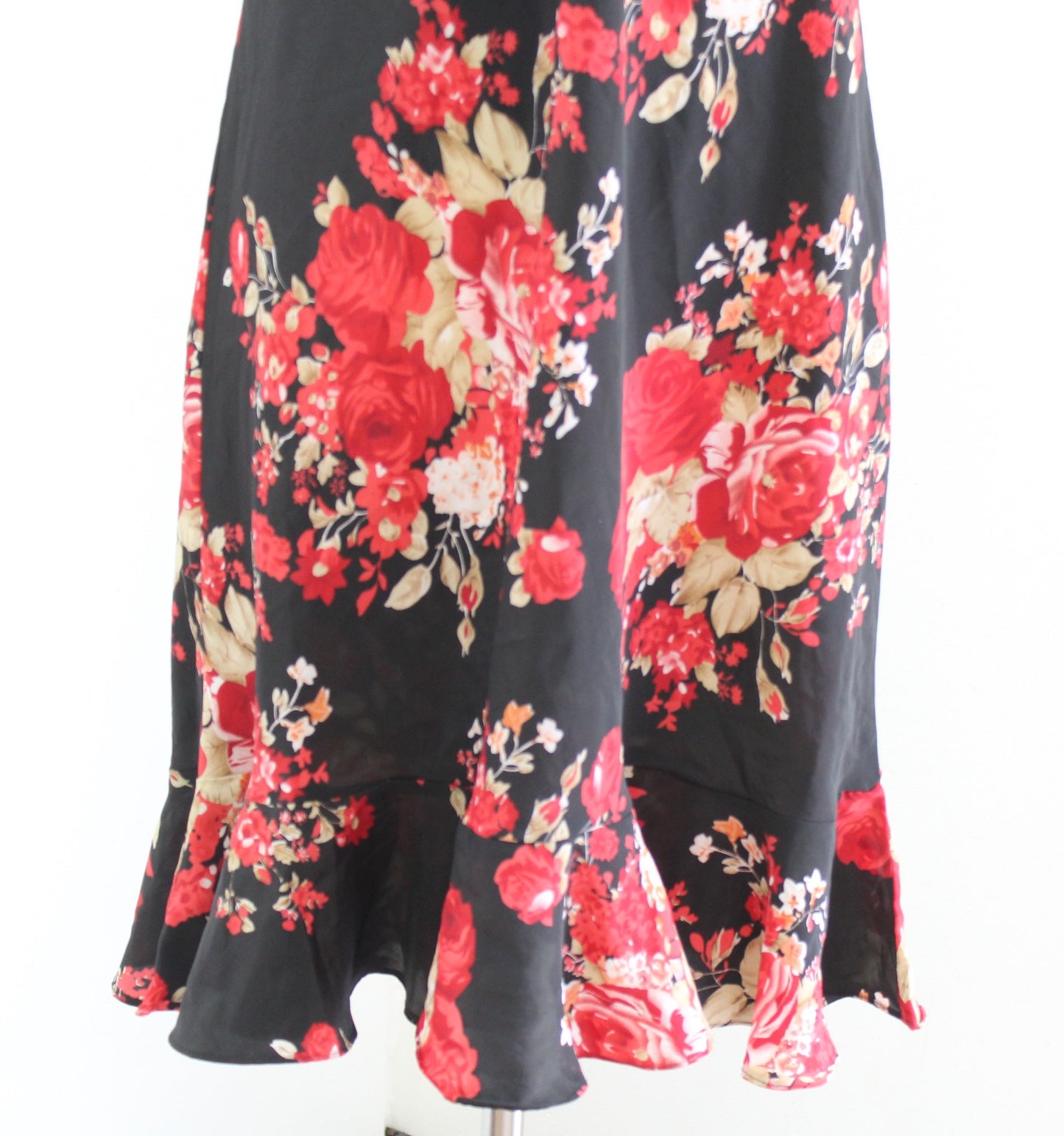 Vtg 2000s Y2k Womens Black Red Rose Floral Ruffle Slip Dress Size 16 Flounce