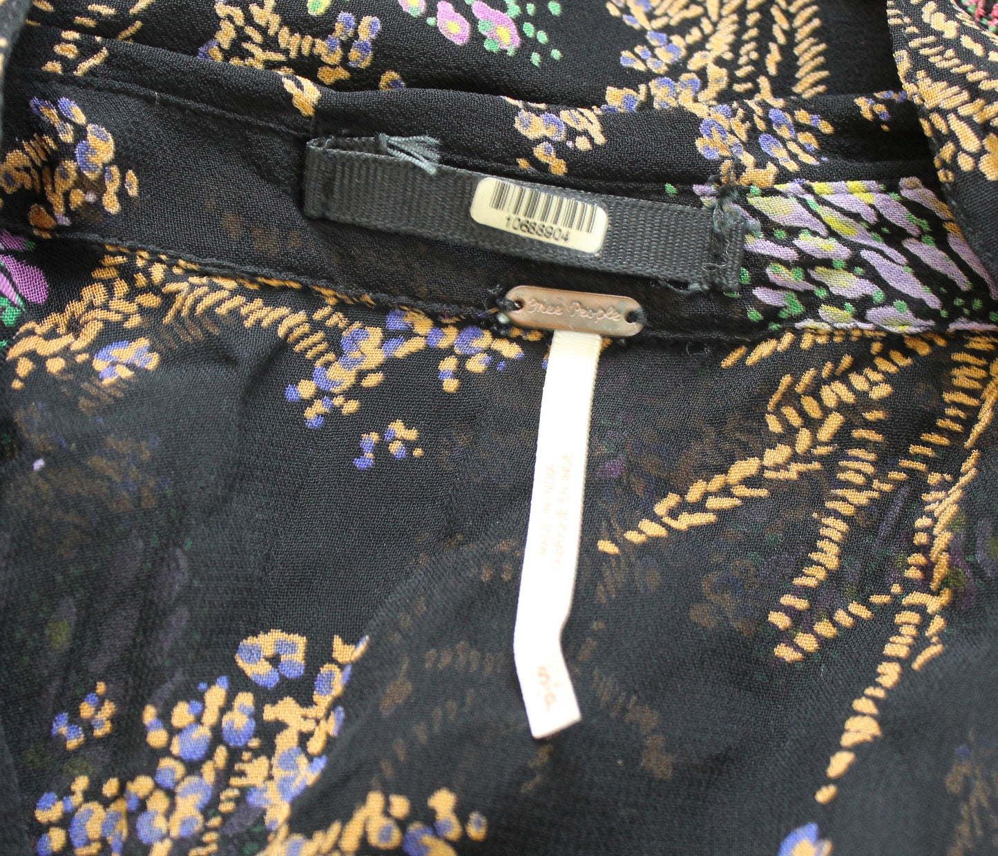 Free People Fake Pretend Black Floral Long Sleeve Smocked Mini Dress Size S