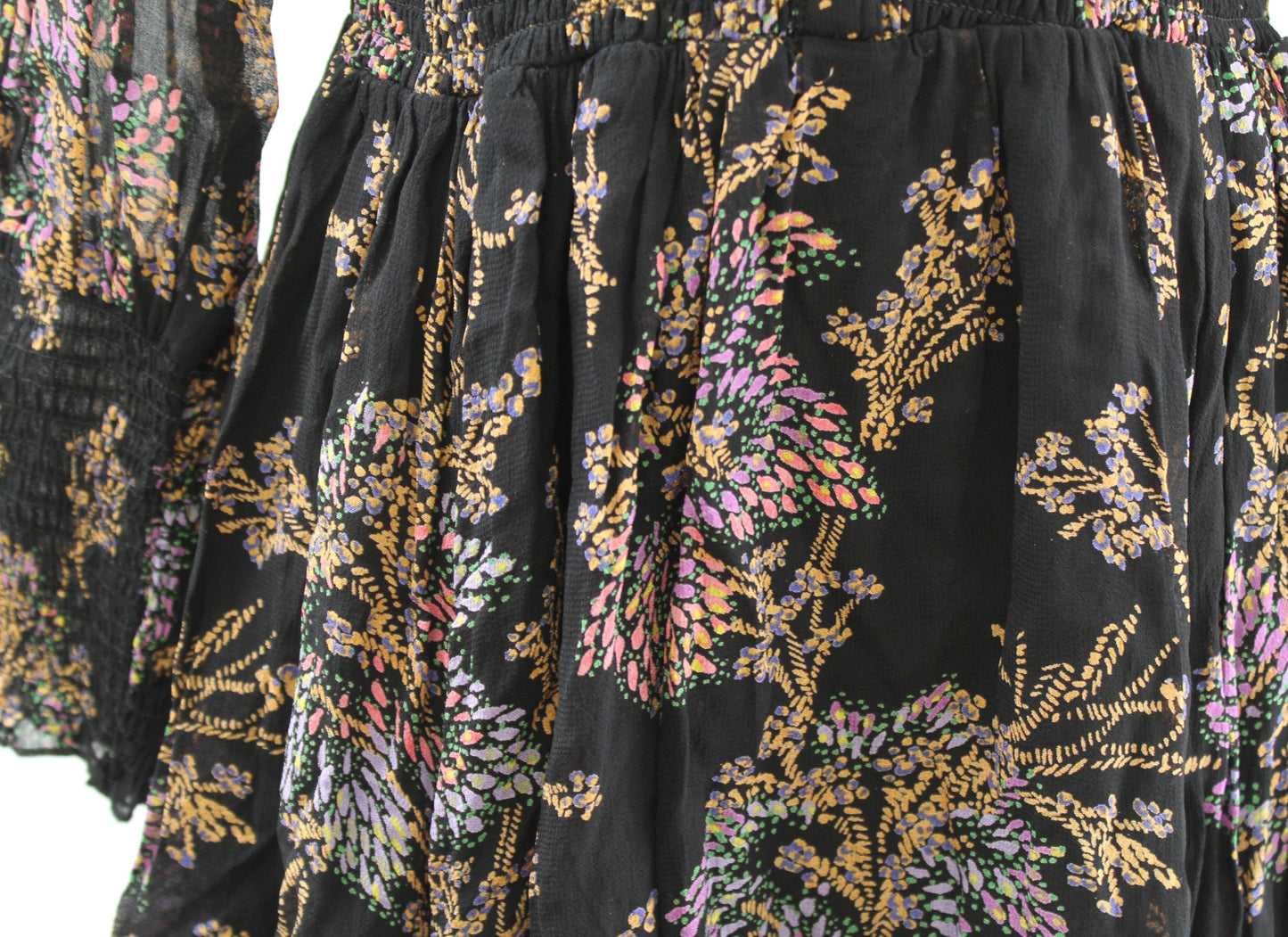 Free People Fake Pretend Black Floral Long Sleeve Smocked Mini Dress Size S