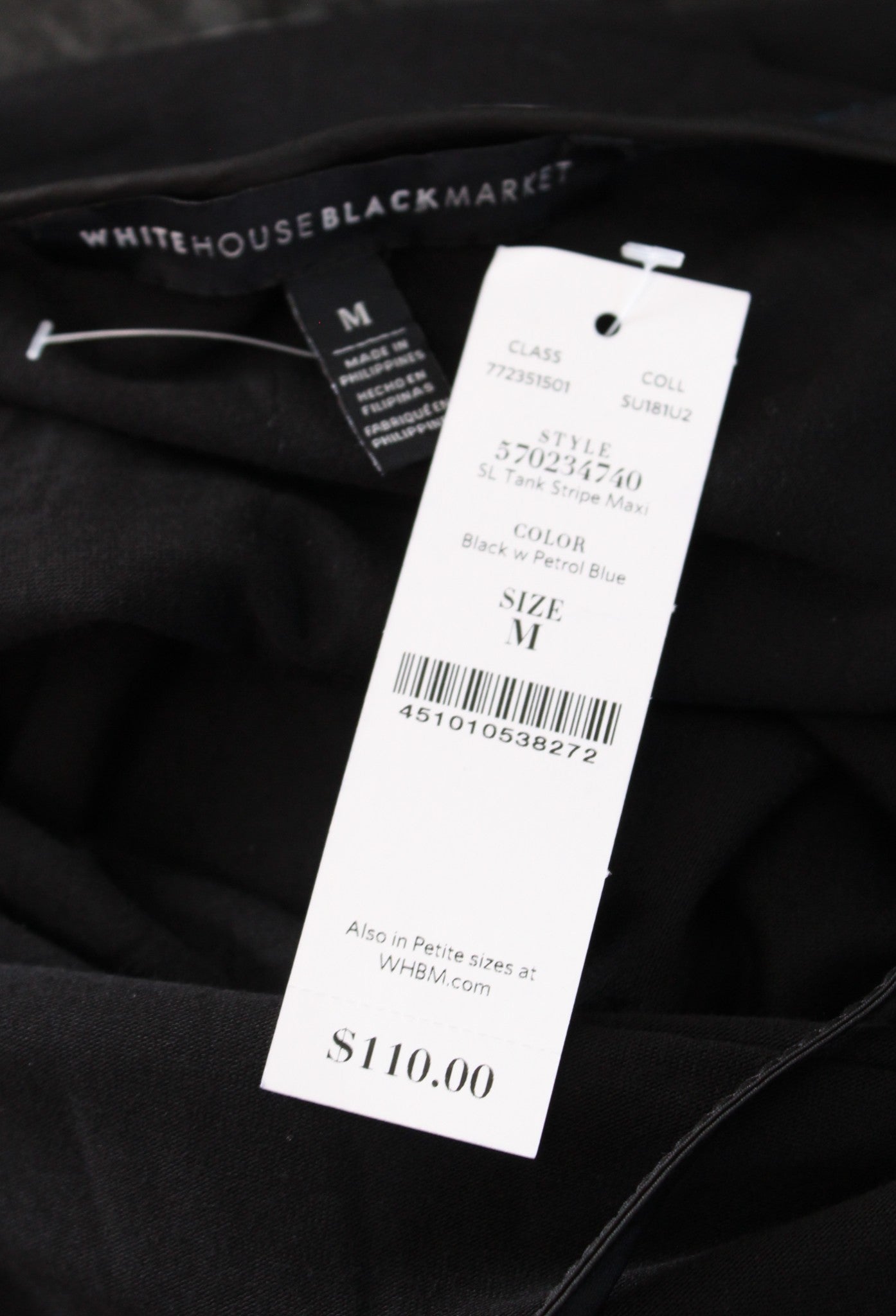 NWT White House Black Market Black Knit Striped Strappy Maxi Dress Size M Blue