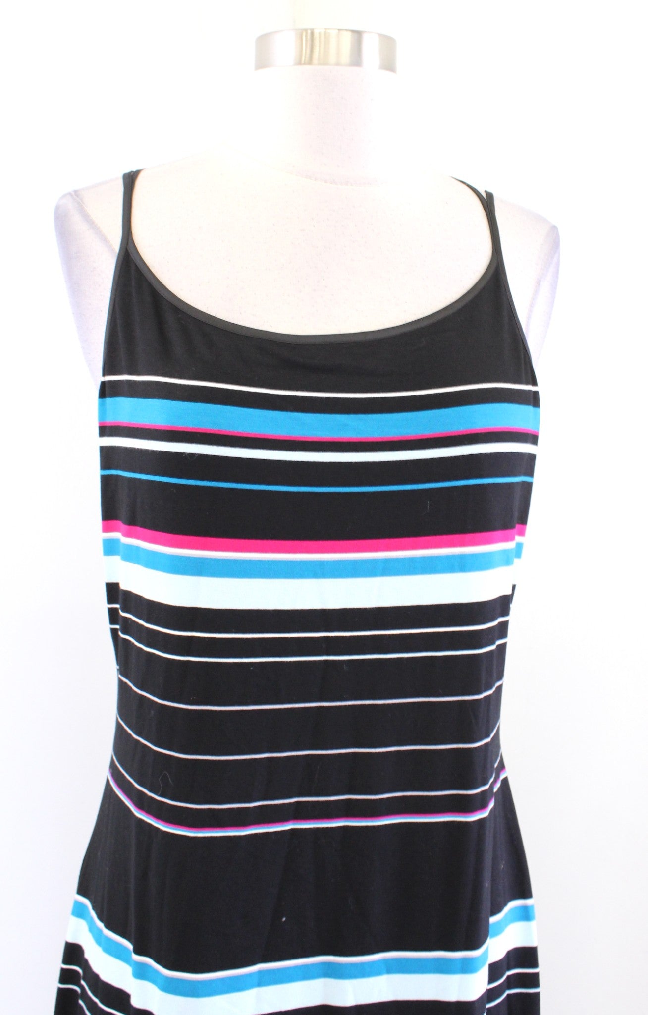 NWT White House Black Market Black Knit Striped Strappy Maxi Dress Size M Blue