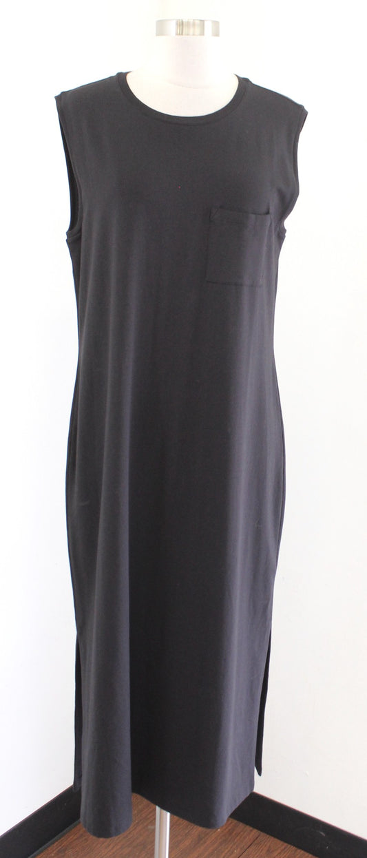 Theory Womens Solid Black Soft Knit Muscle T Shirt Midi Dress Size L Casual