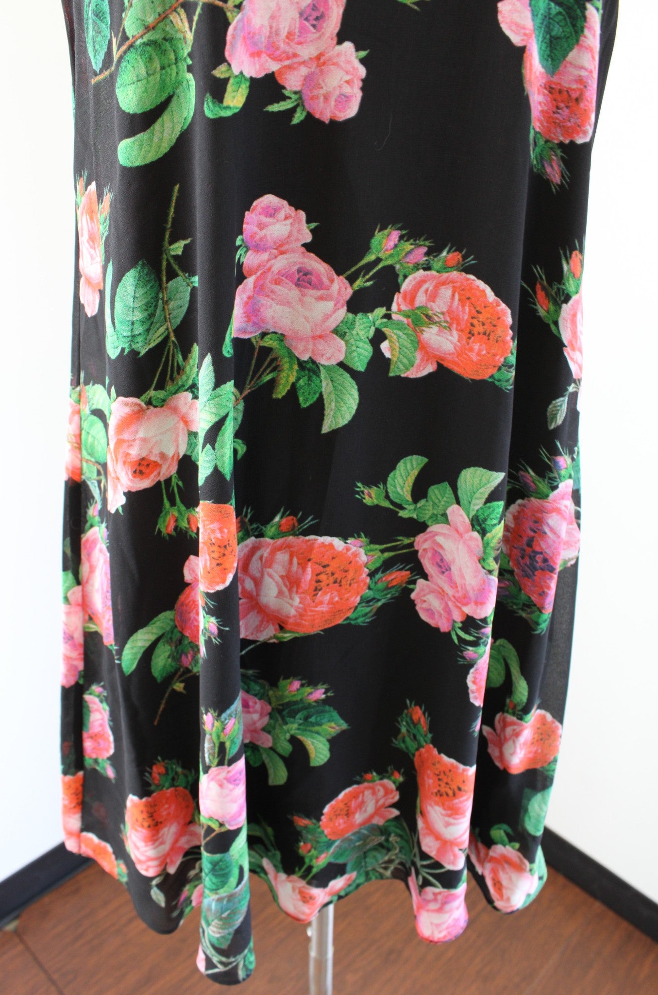 Calvin Klein Black Floral Print Trapeze Shift Dress Size 6 Sleeveless Green