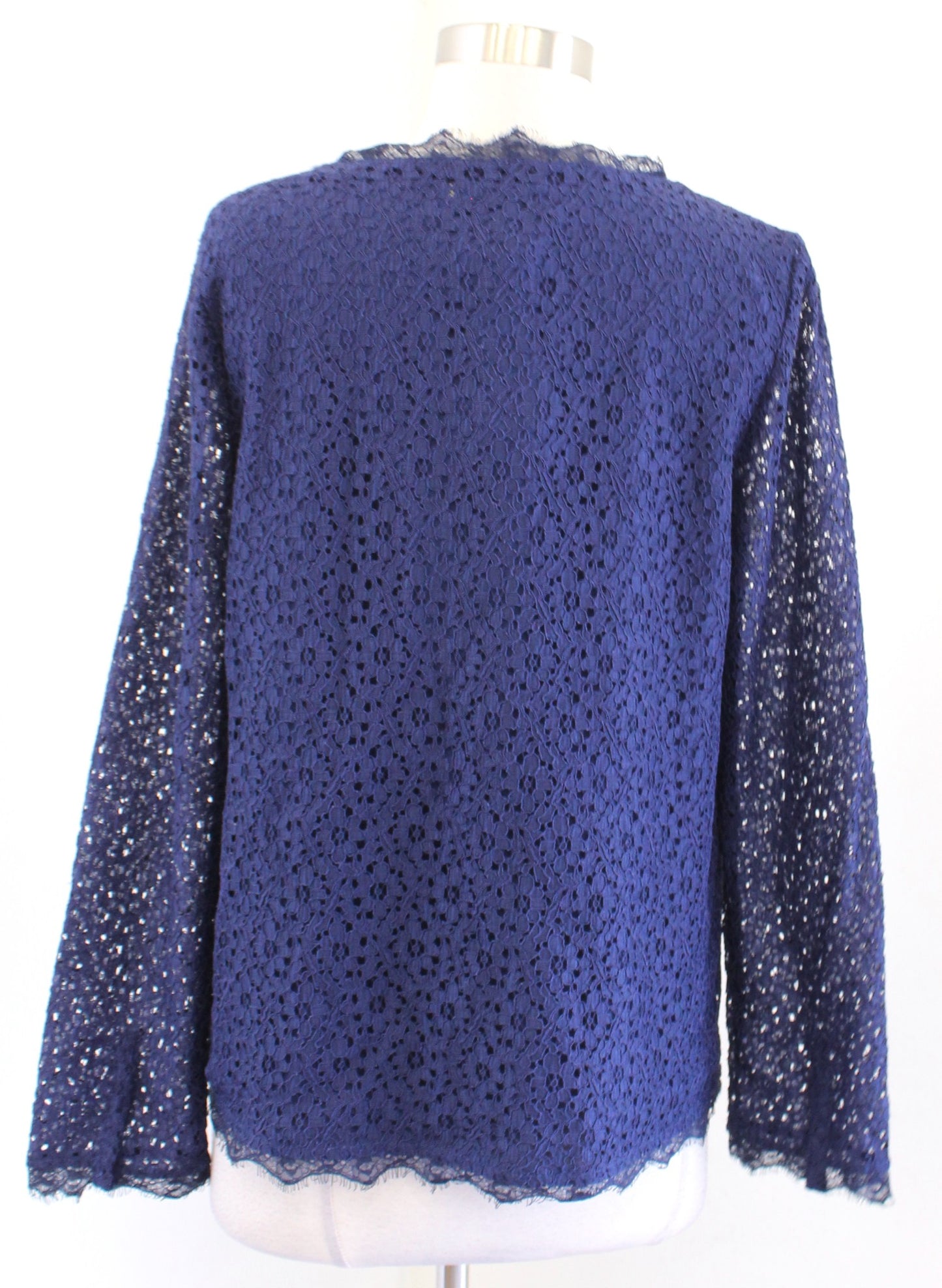 NWT 41 Hawthorn Stitch Fix Navy Blue Lace V Neck Button Front Blouse Shirt Sz S long sleeve