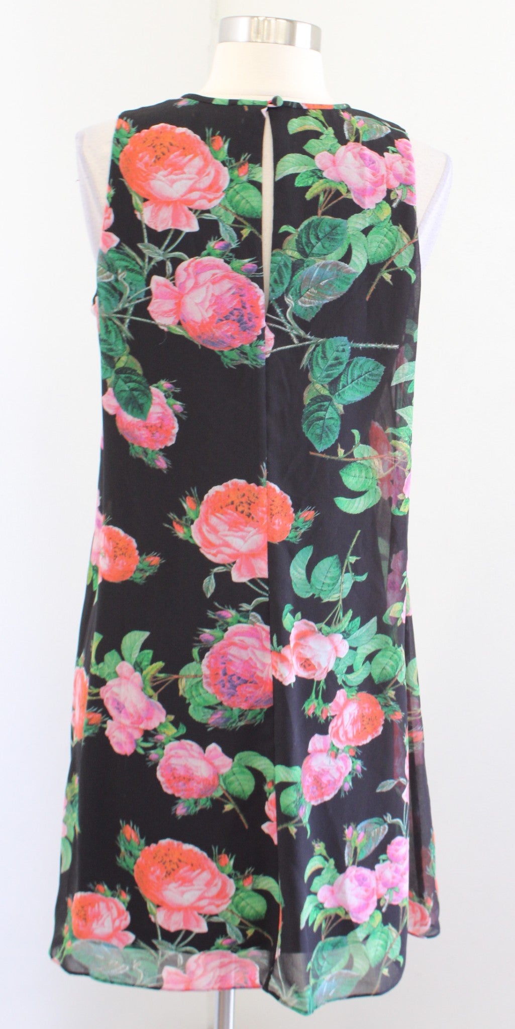 Calvin Klein Black Floral Print Trapeze Shift Dress Size 6 Sleeveless Green