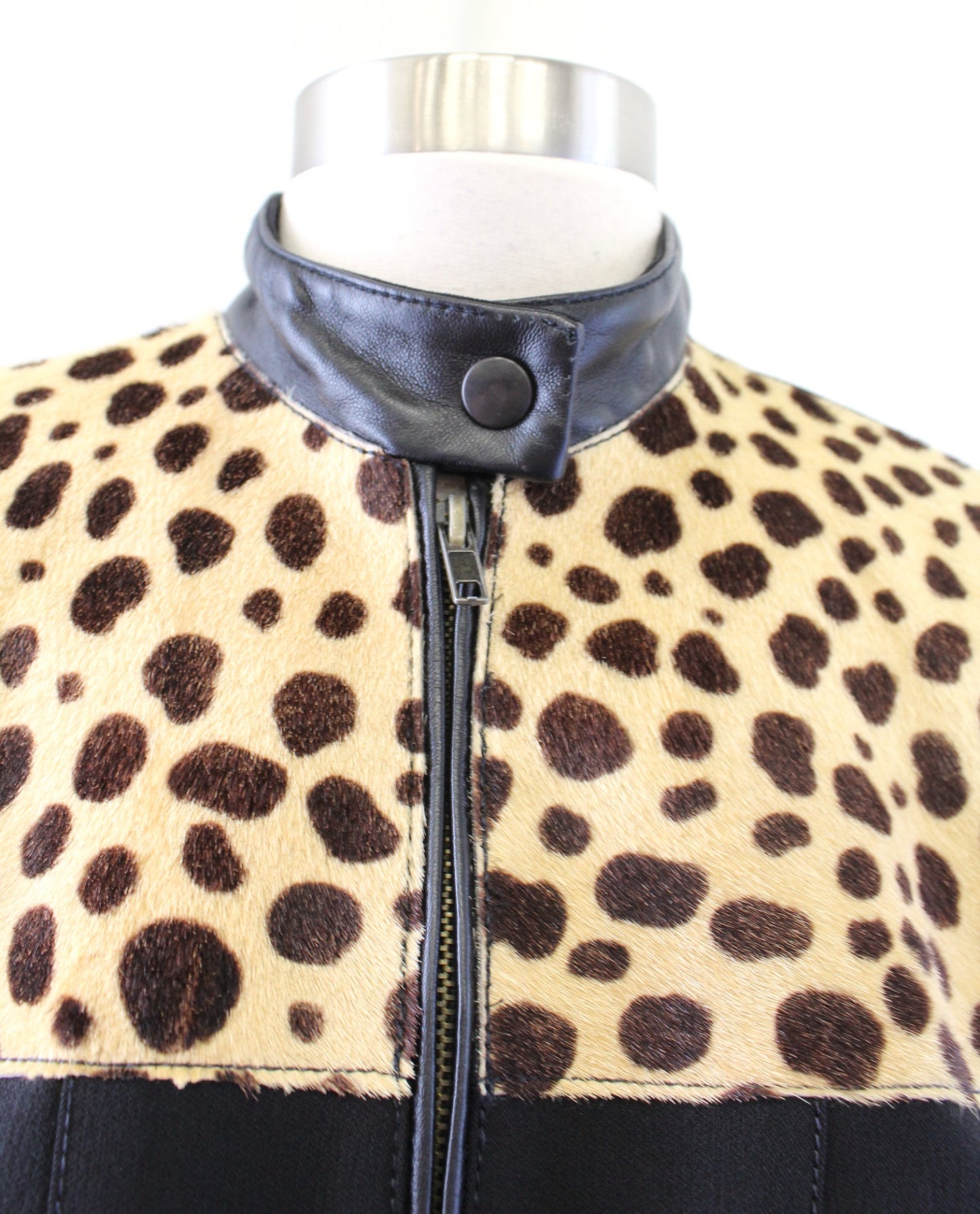 Vtg Alberto Makali Black Goat Hair Leather Zip Front Crop Moto Jacket Size 4