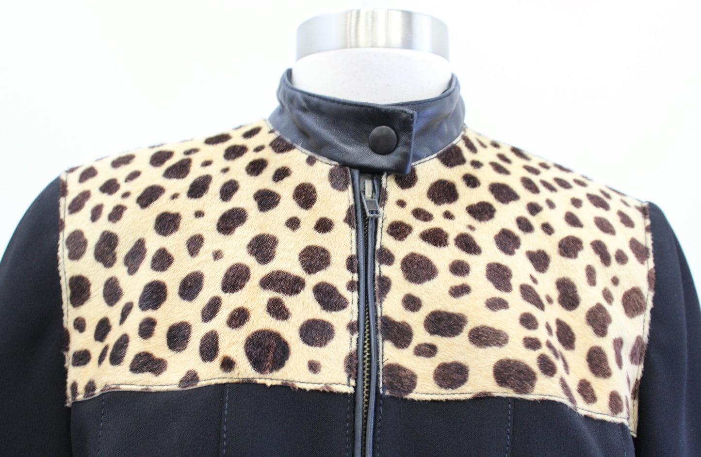 Vtg Alberto Makali Black Goat Hair Leather Zip Front Crop Moto Jacket Size 4