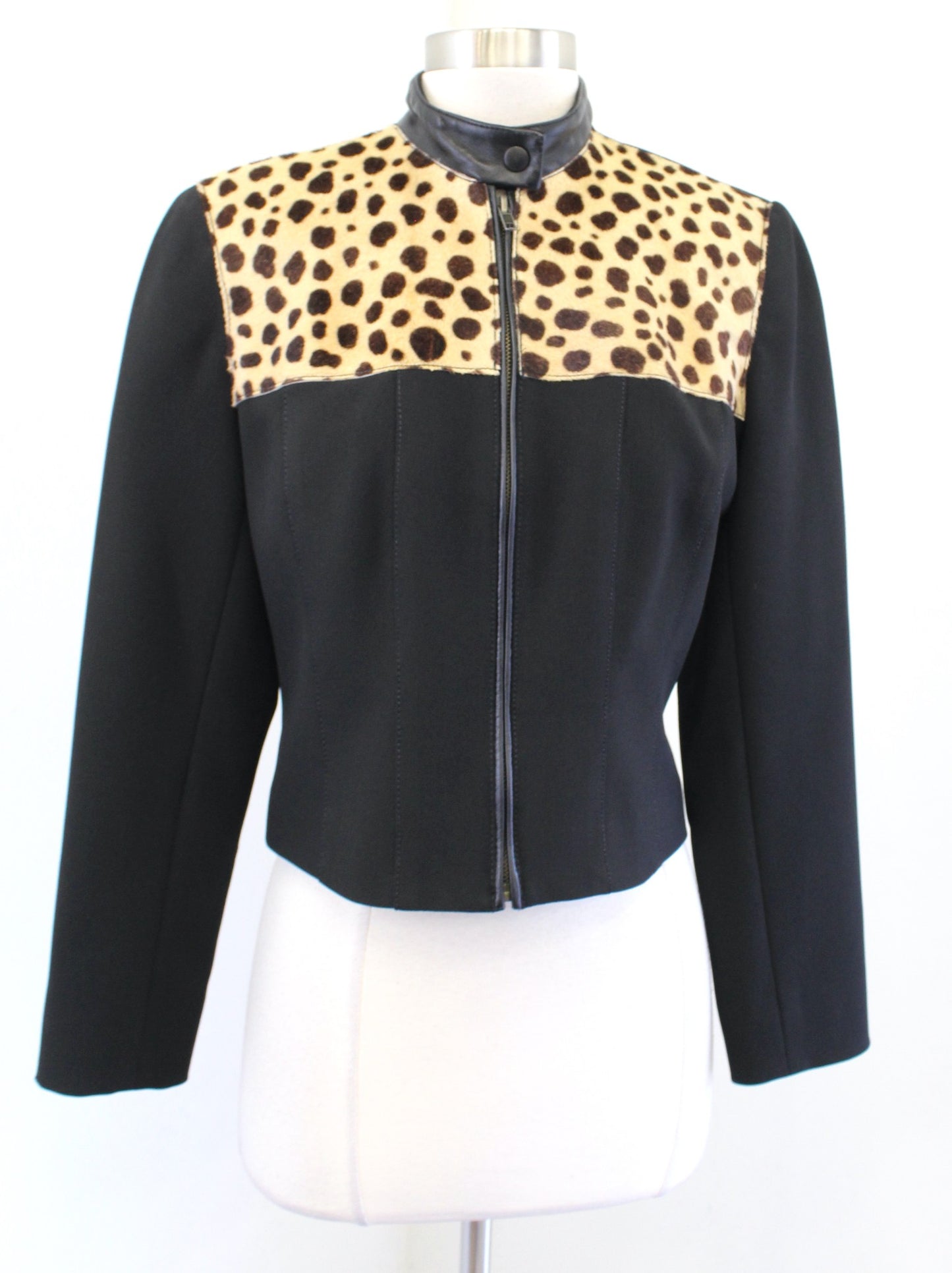 Vtg Alberto Makali Black Goat Hair Leather Zip Front Crop Moto Jacket Size 4