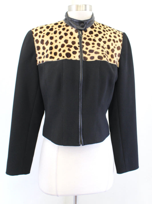 Vtg Alberto Makali Black Goat Hair Leather Zip Front Crop Moto Jacket Size 4