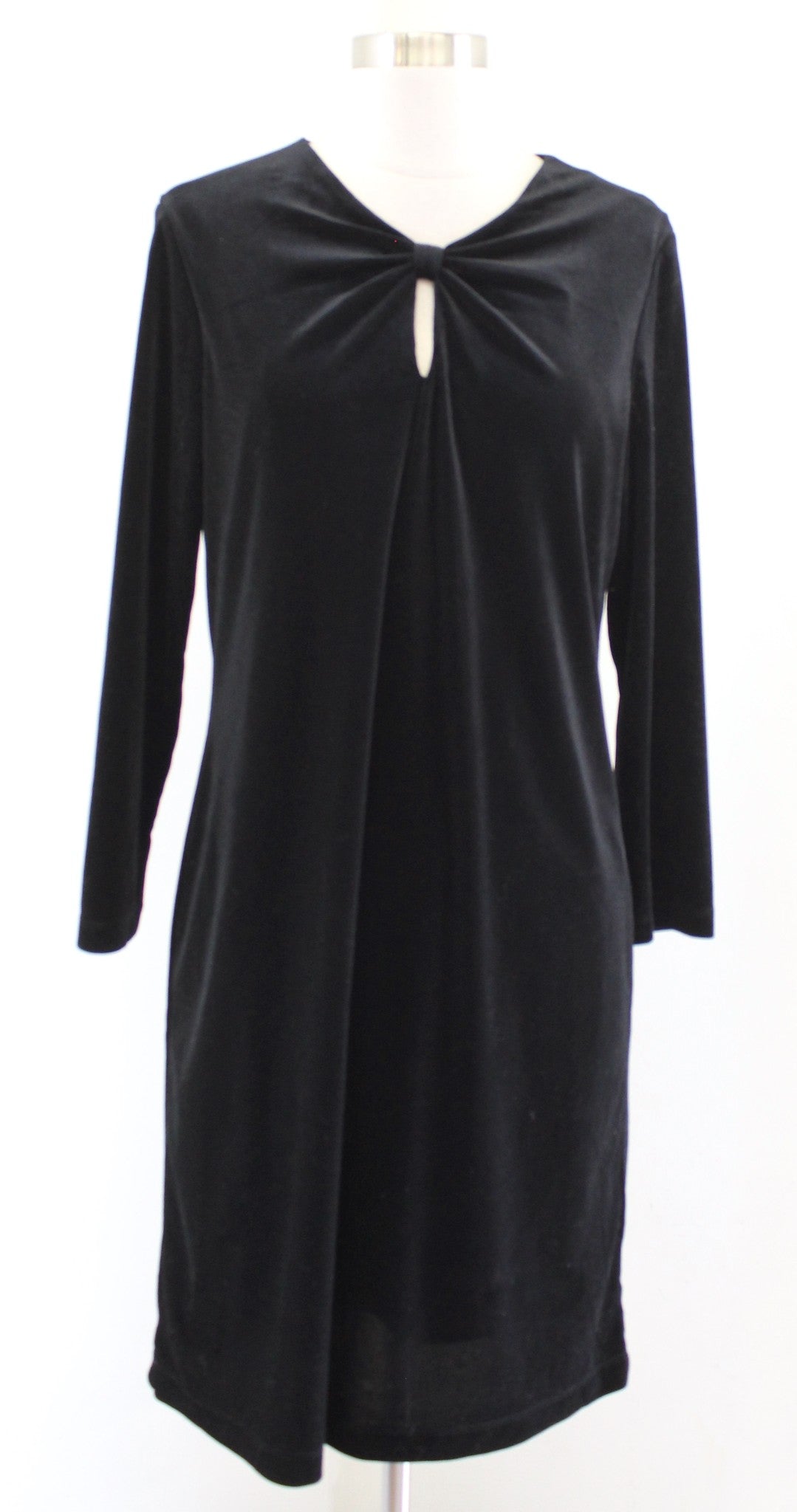 J McLaughlin Womens Black Velvet Bow Look Ruched Keyhole Shift Dress Size M