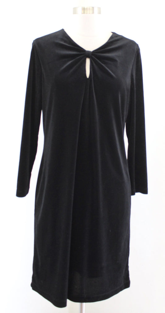 J McLaughlin Womens Black Velvet Bow Look Ruched Keyhole Shift Dress Size M
