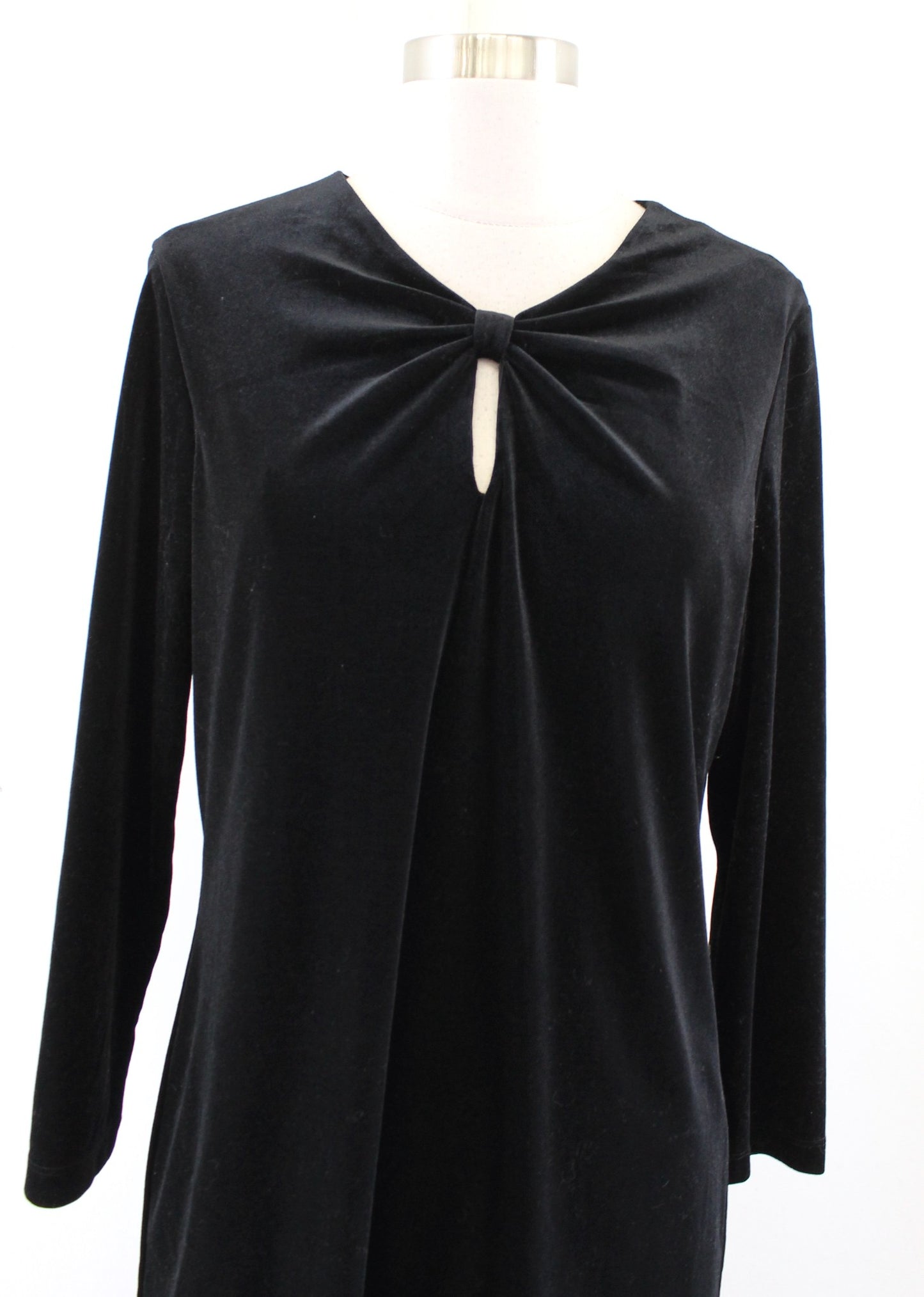 J McLaughlin Womens Black Velvet Bow Look Ruched Keyhole Shift Dress Size M