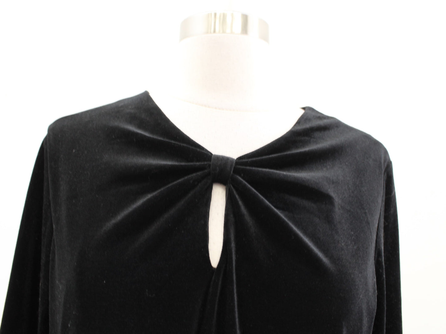 J McLaughlin Womens Black Velvet Bow Look Ruched Keyhole Shift Dress Size M