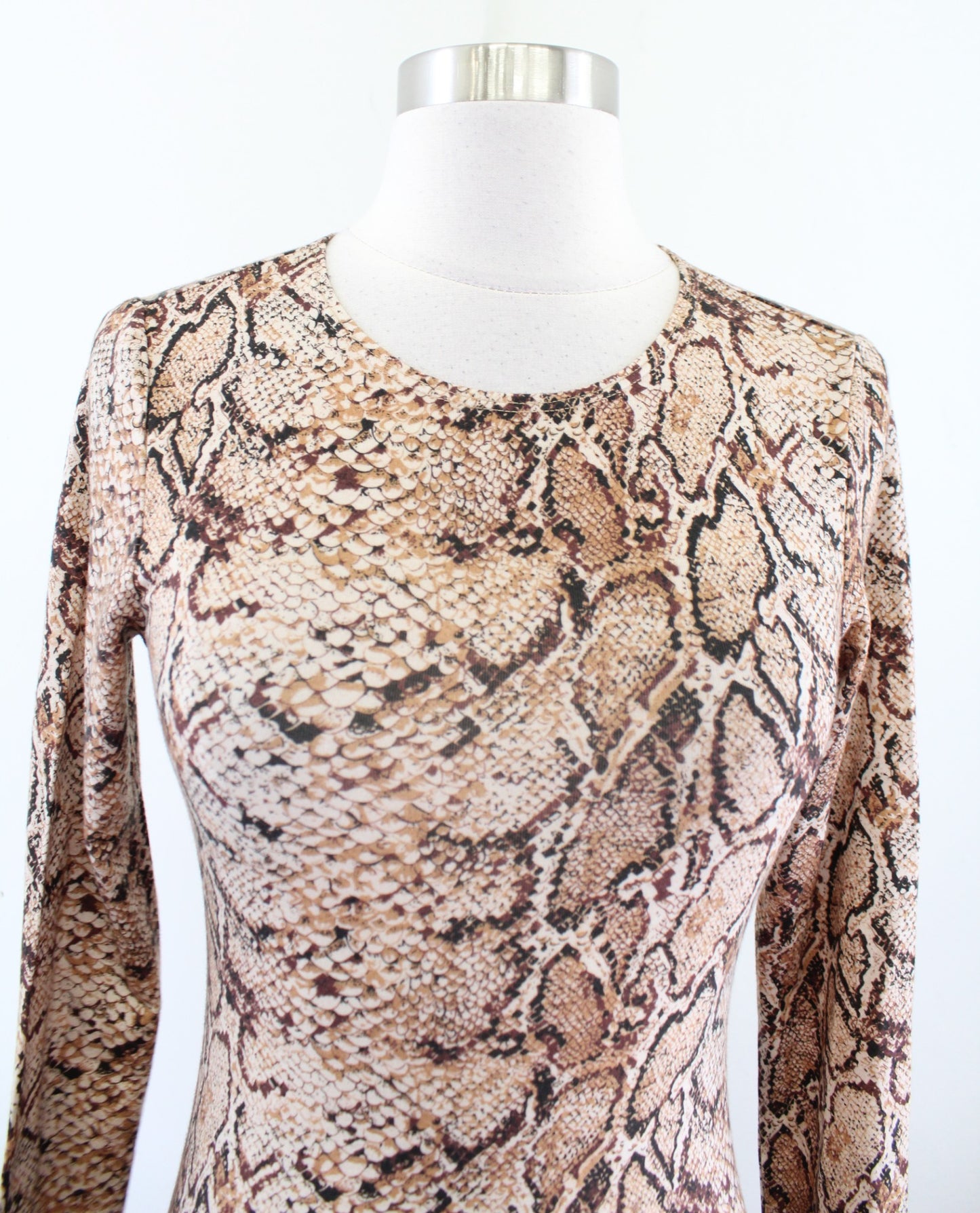 Reformation Long Sleeve Snakeskin Print Fitted Mini Tee Style Dress Size S