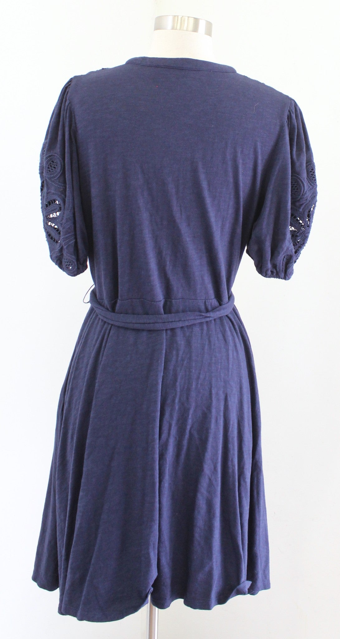 Boden Navy Blue Embroidered Jersey Shirt Dress Size Us 10R 10 Eyelet Puff Sleeve