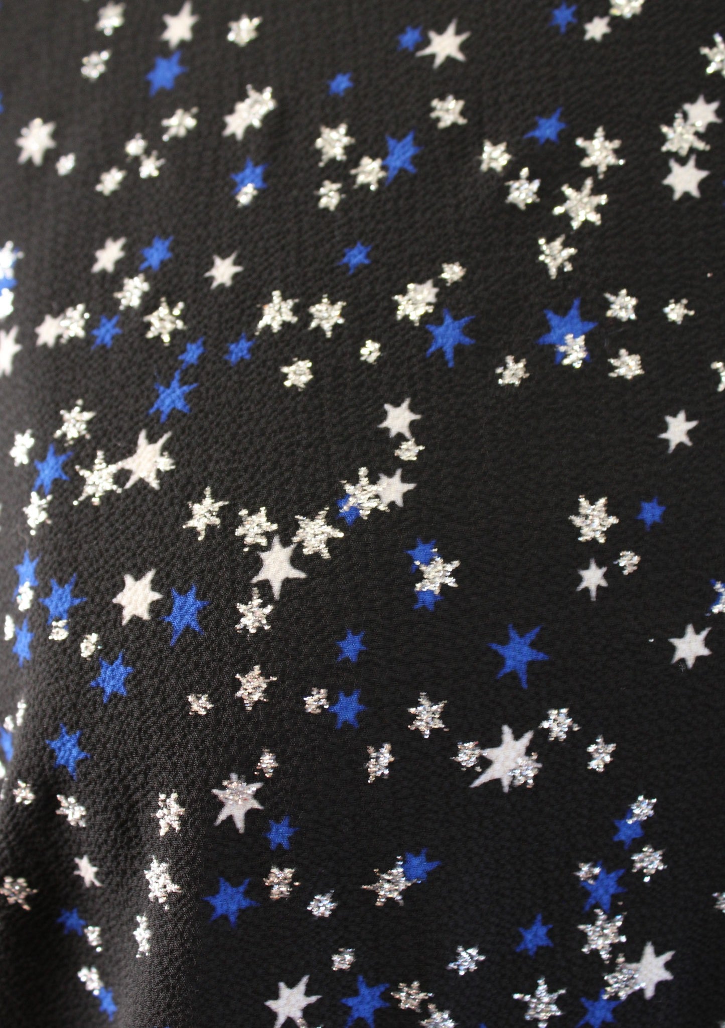 NWT Michael Kors Black Blue Silver Shimmer Star Print Bell Sleeve Top Blouse S Long Sleeve