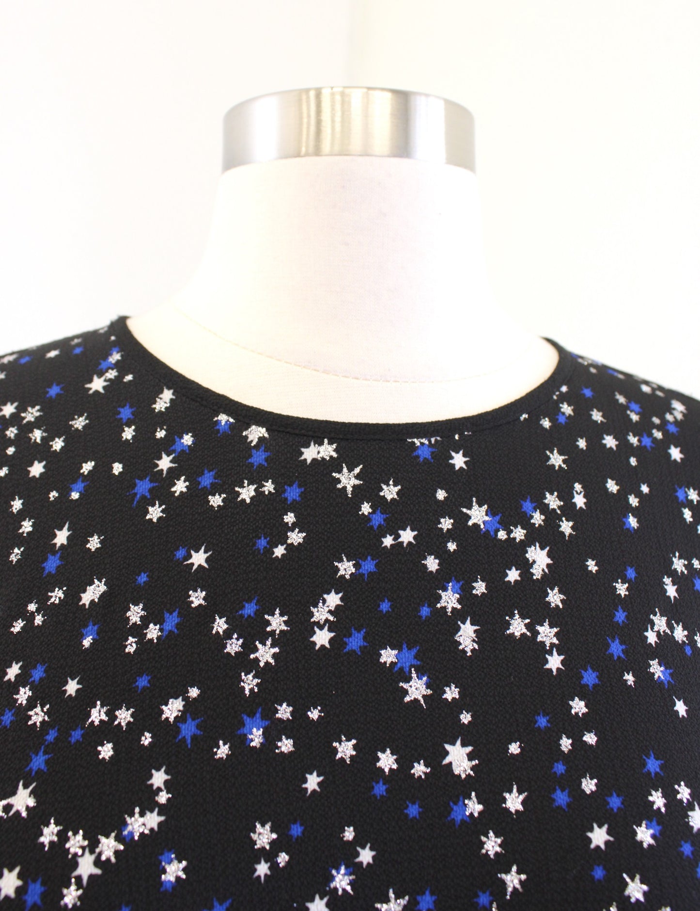 NWT Michael Kors Black Blue Silver Shimmer Star Print Bell Sleeve Top Blouse S Long Sleeve