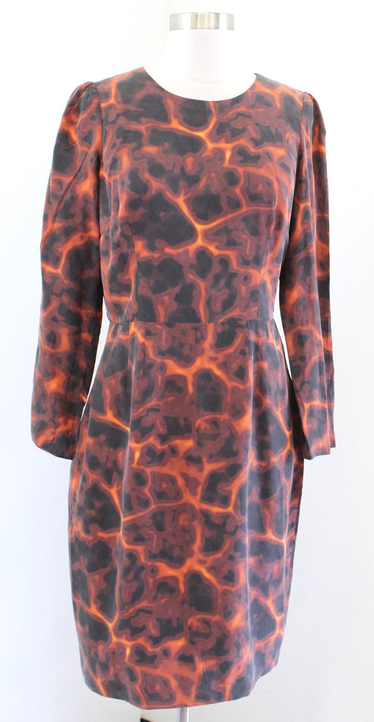 Rachel Roy Collection Lava Magma Print Silk Sheath Dress Size 8 Red Orange