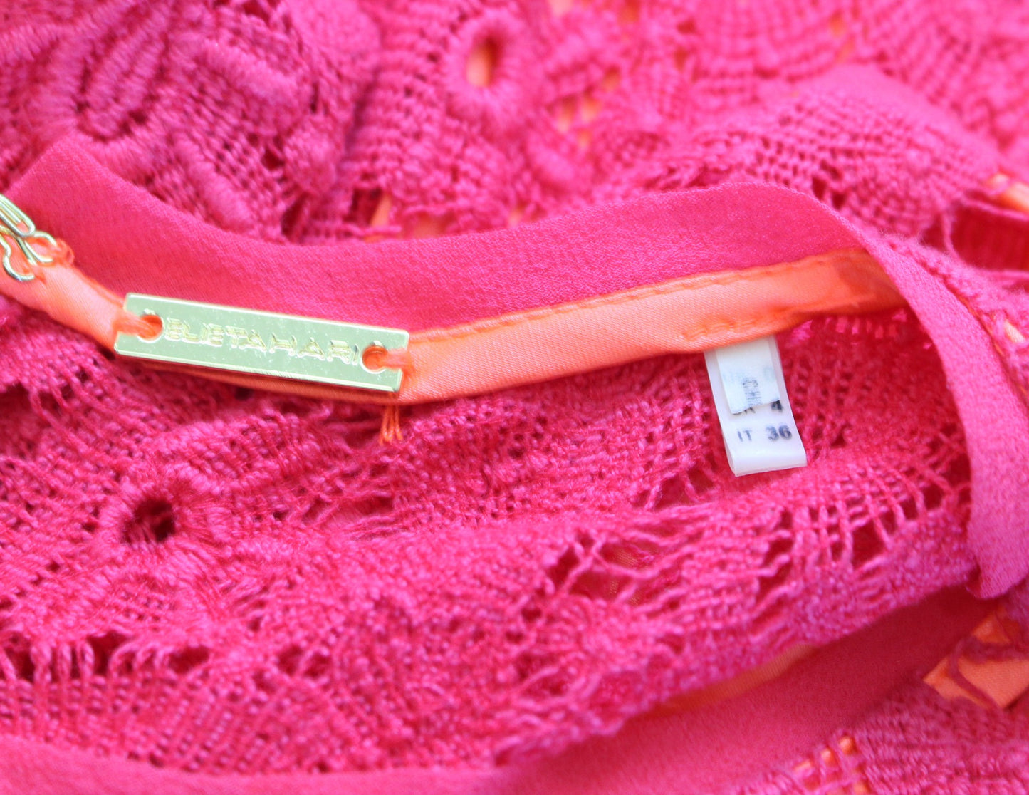 Elie Tahari Womens Pink Neon Orange Crochet Lace Sheath Dress Size 0 Sleeveless