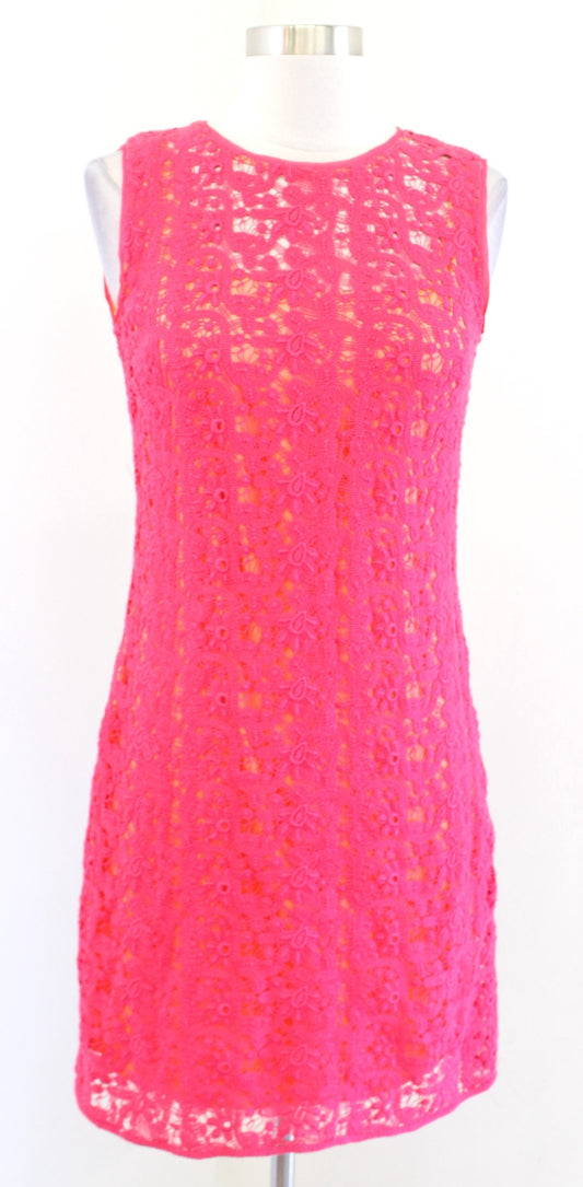 Elie Tahari Womens Pink Neon Orange Crochet Lace Sheath Dress Size 0 Sleeveless