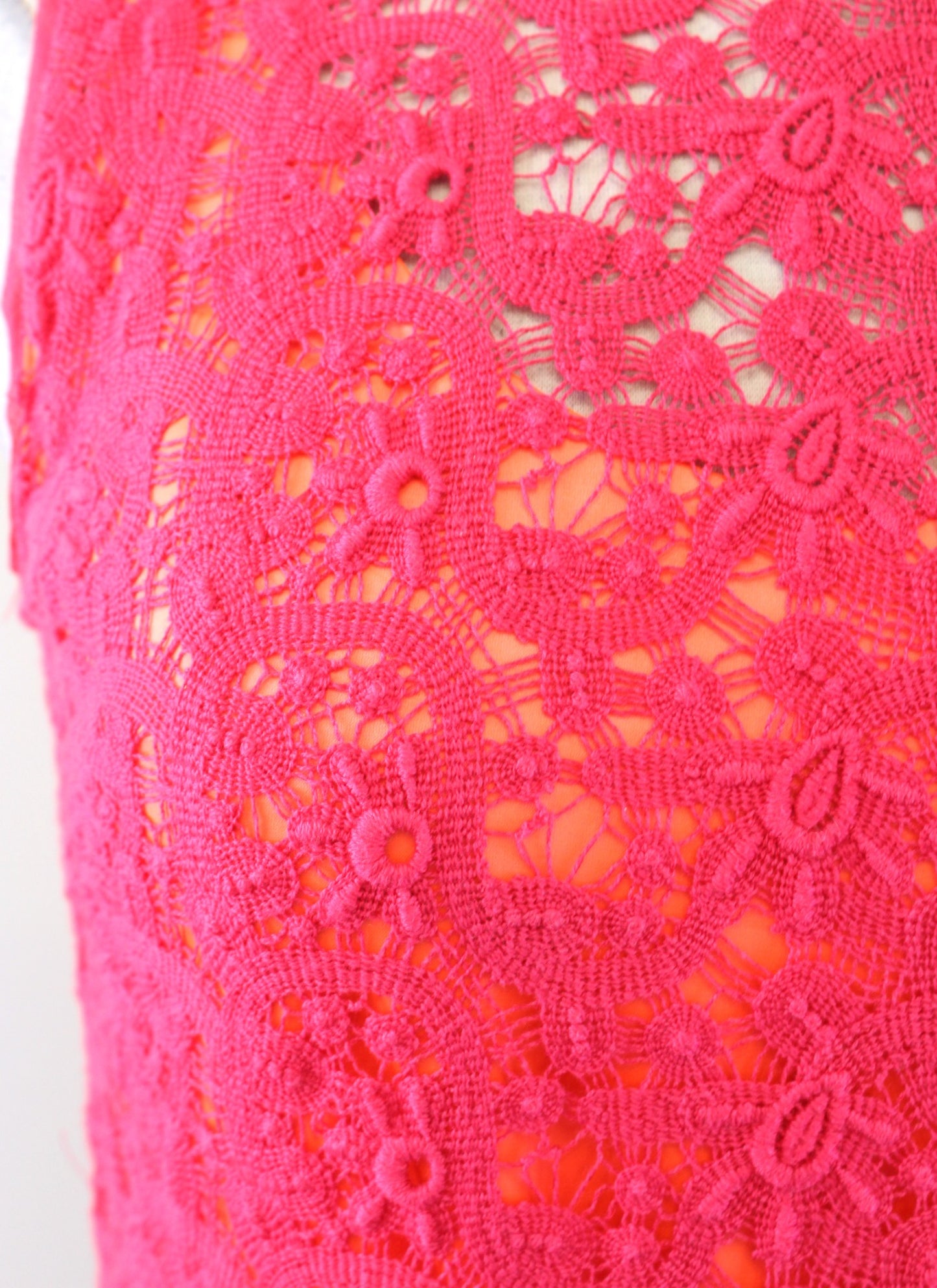 Elie Tahari Womens Pink Neon Orange Crochet Lace Sheath Dress Size 0 Sleeveless