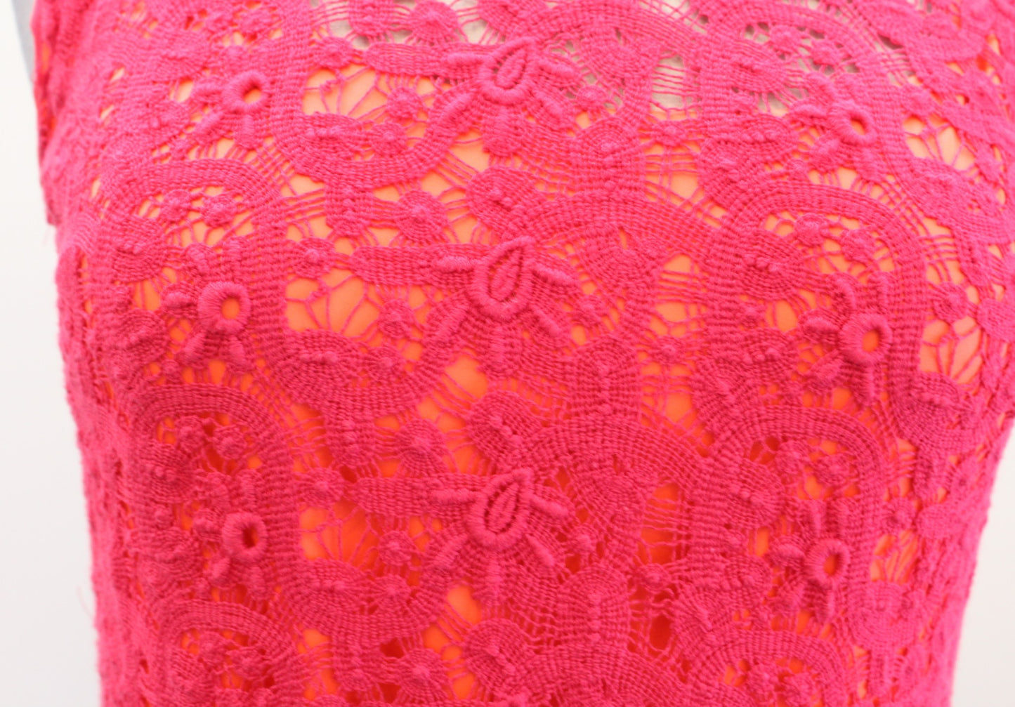 Elie Tahari Womens Pink Neon Orange Crochet Lace Sheath Dress Size 0 Sleeveless