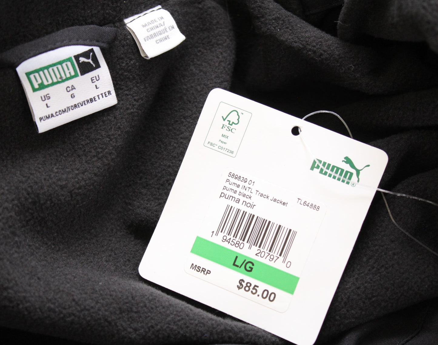 NWT Puma International Womens Black Fleece Lined Track Jacket Size L Winterized