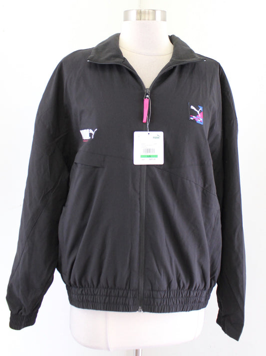 NWT Puma International Womens Black Fleece Lined Track Jacket Size L Winterized