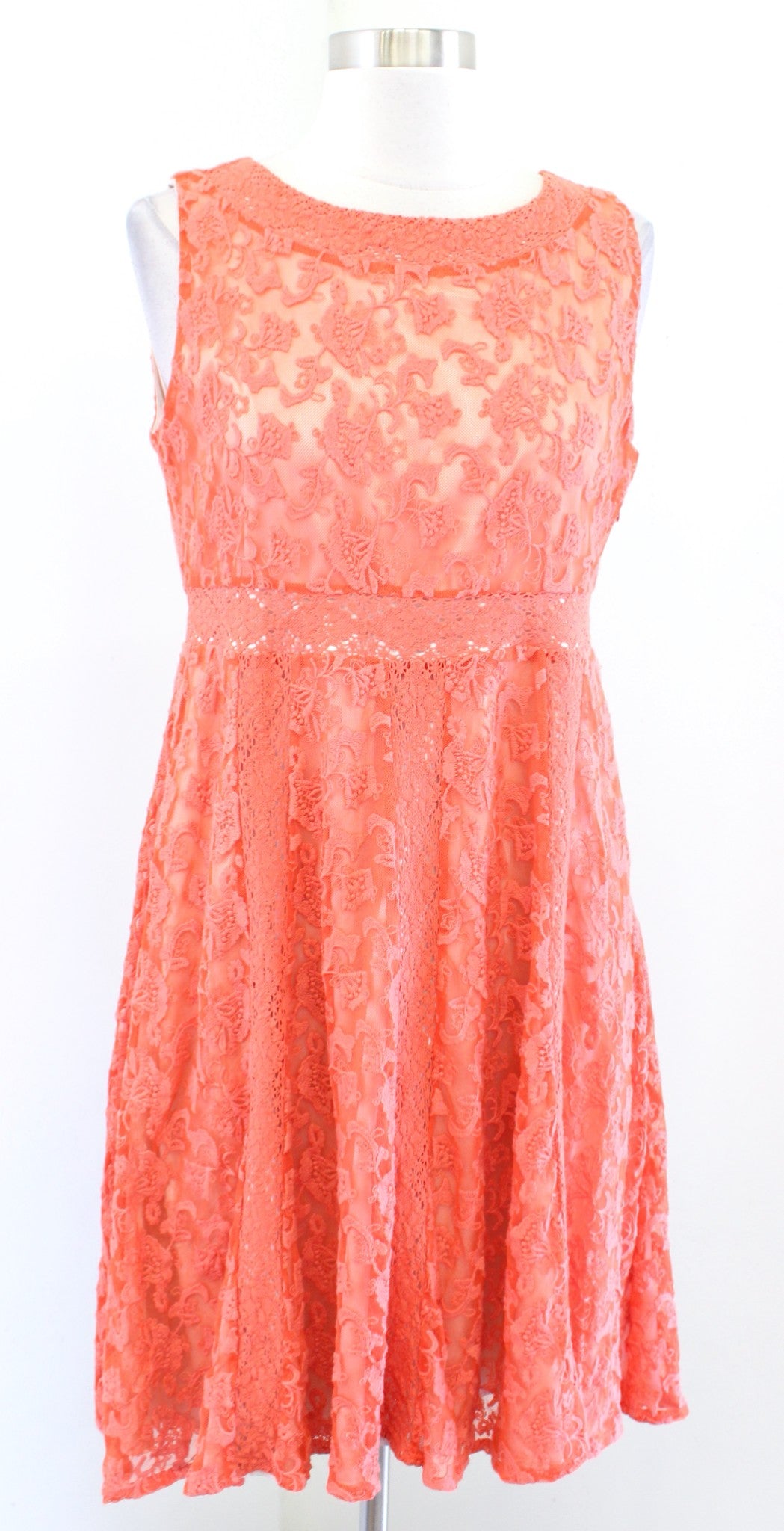 Sundance Catalog Emma Orange Floral Embroidered Mesh Lace Dress Size 8 Flared