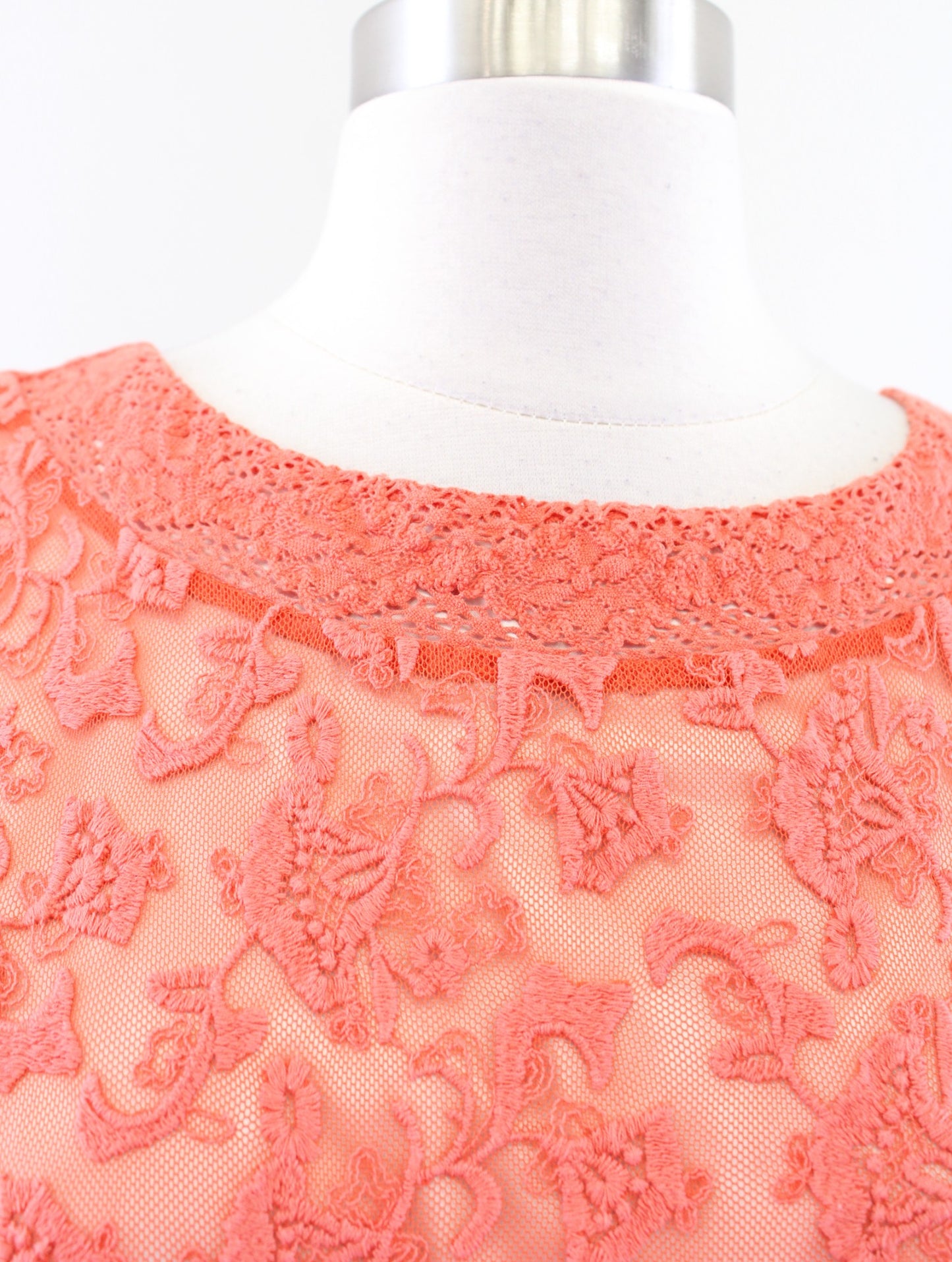 Sundance Catalog Emma Orange Floral Embroidered Mesh Lace Dress Size 8 Flared