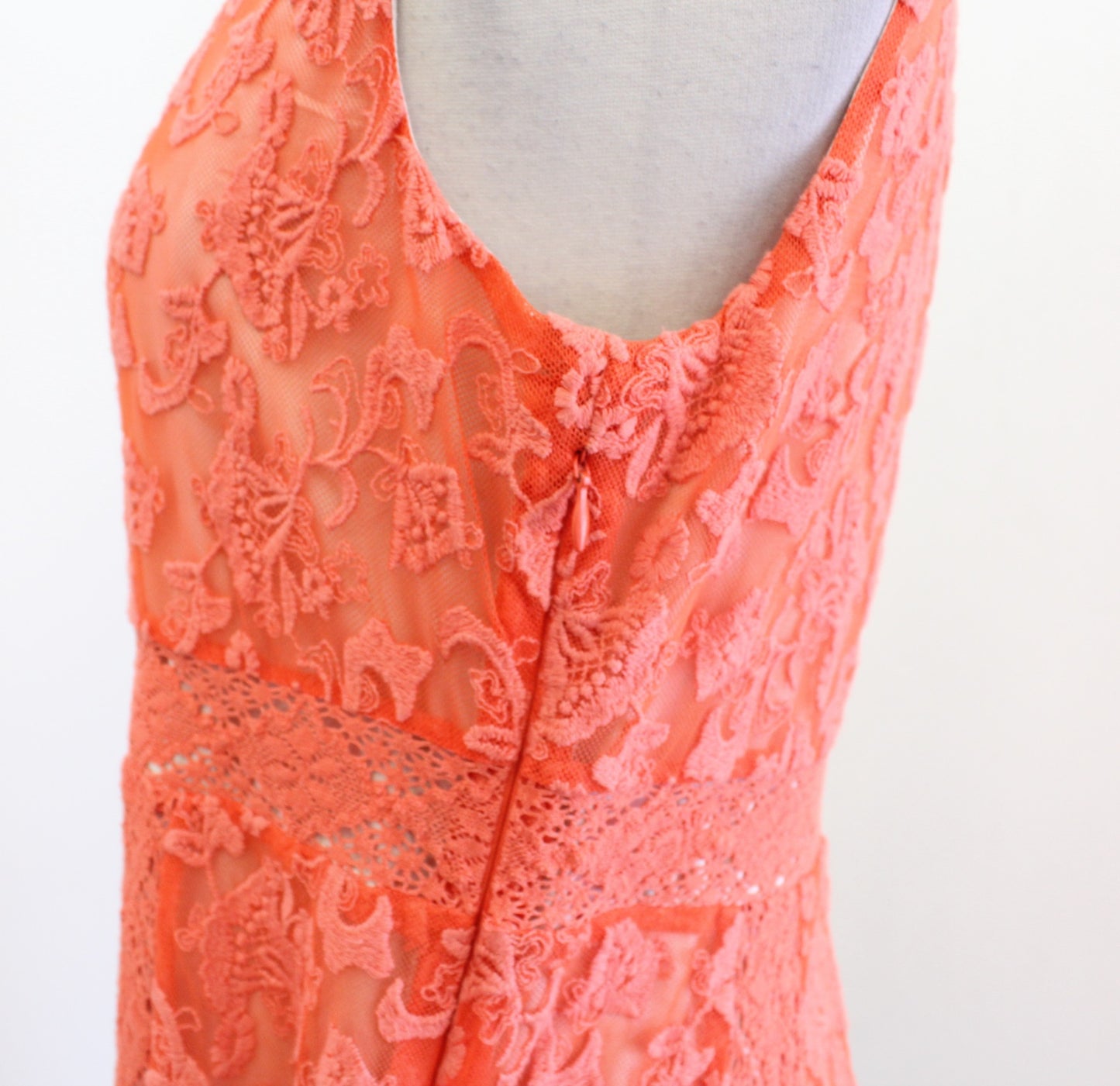 Sundance Catalog Emma Orange Floral Embroidered Mesh Lace Dress Size 8 Flared