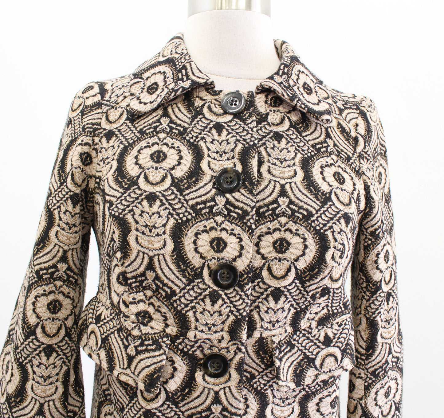 Diane Von Furstenberg Randi Wool Blend Metallic Evening Jacket Coat Size 4 Gold