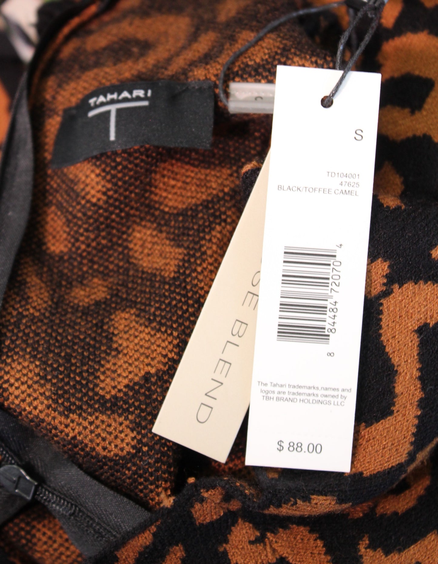 NWT T Tahari Black Toffee Brown Animal Leopard Print Mock Neck Sweater Dress S