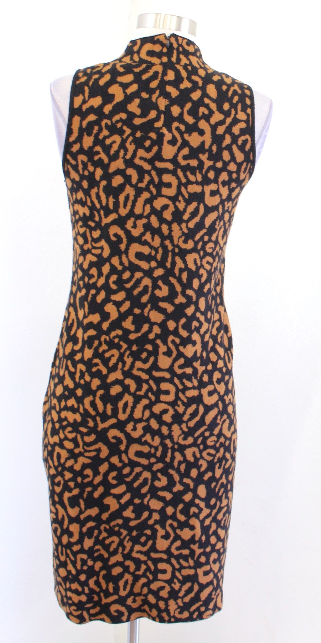NWT T Tahari Black Toffee Brown Animal Leopard Print Mock Neck Sweater Dress S
