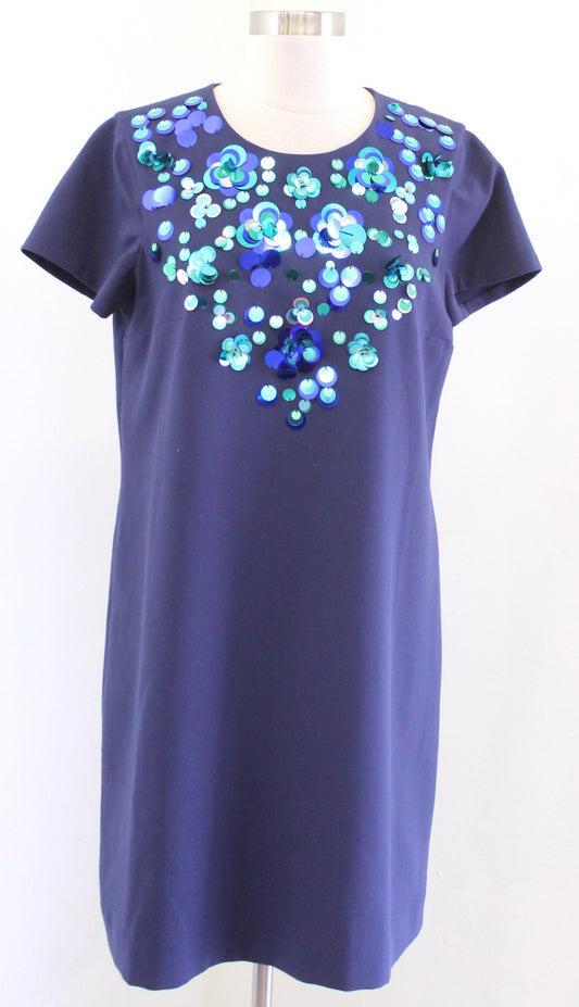 Lilly Pulitzer Havyn Navy Blue 3D Sequin Embellished Shift Dress Size 8