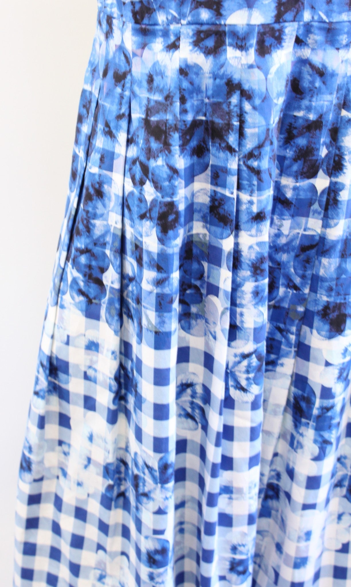 Talbots Blue Plaid Floral Ombre Print Fit and Flare Dress Size 6P Sleeveless