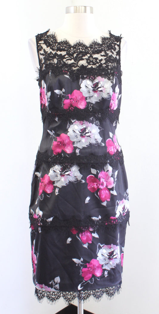 White House Black Market Black Floral Lace Sheath Dress Size 4 Cocktail Party