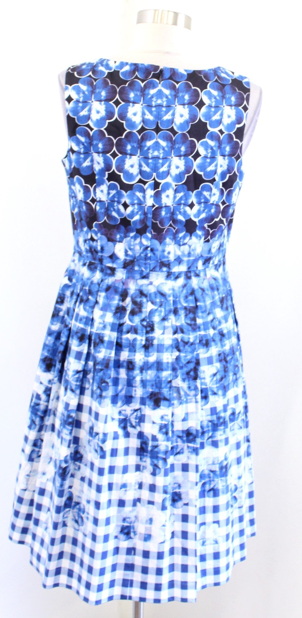 Talbots Blue Plaid Floral Ombre Print Fit and Flare Dress Size 6P Sleeveless