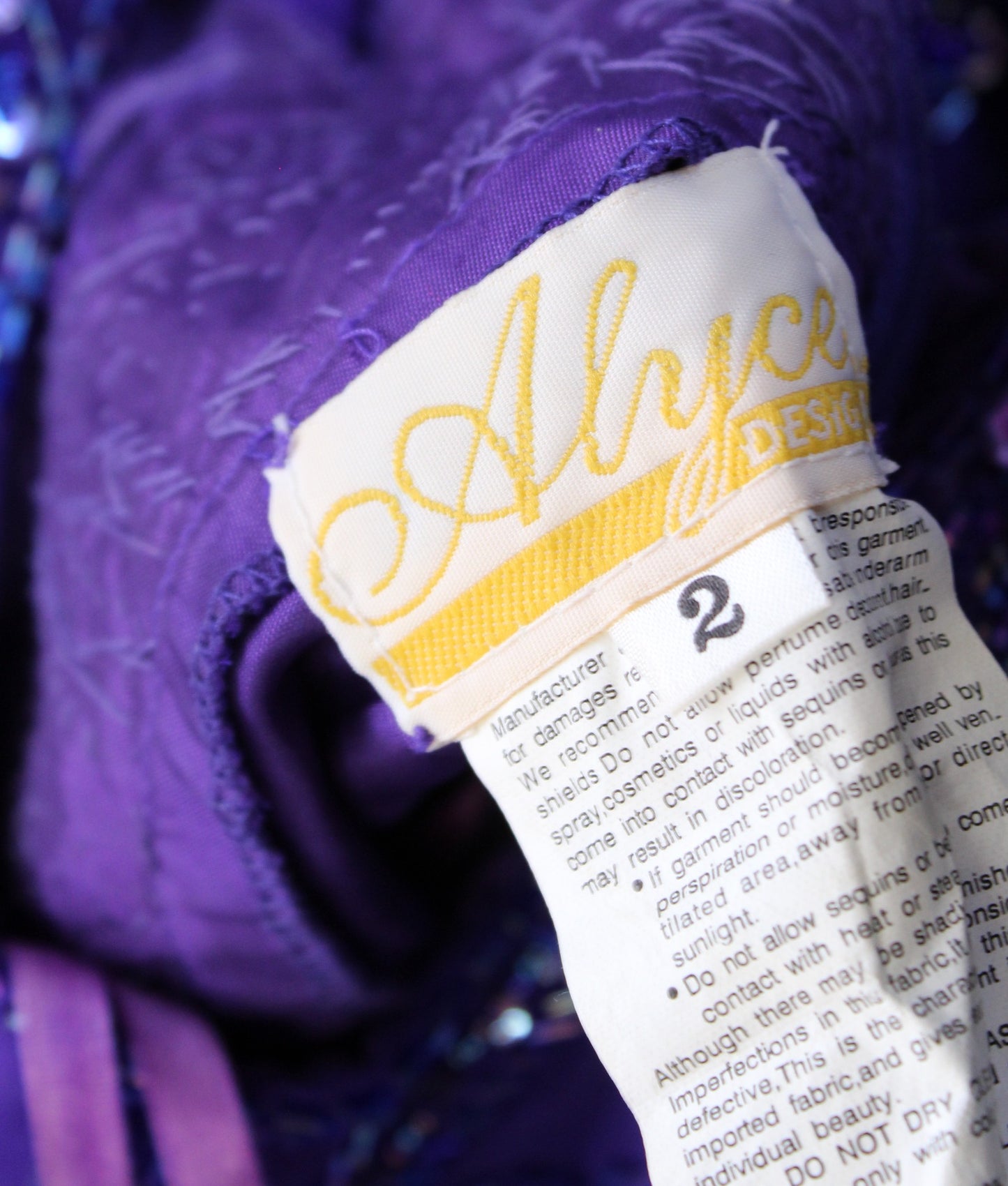 Vtg Alyce Designs Purple Silk Beaded Sequin Cutout Evening Party Dress Sz 2 XXS