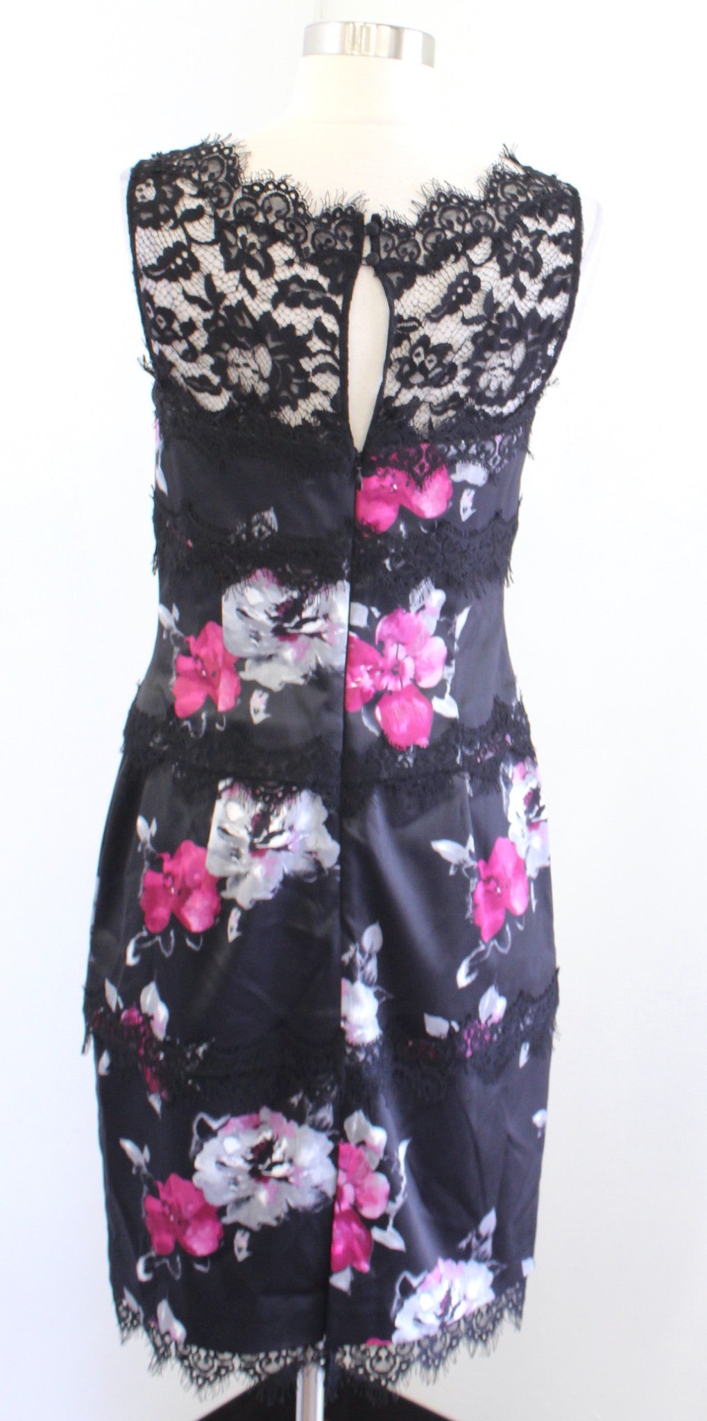 White House Black Market Black Floral Lace Sheath Dress Size 4 Cocktail Party