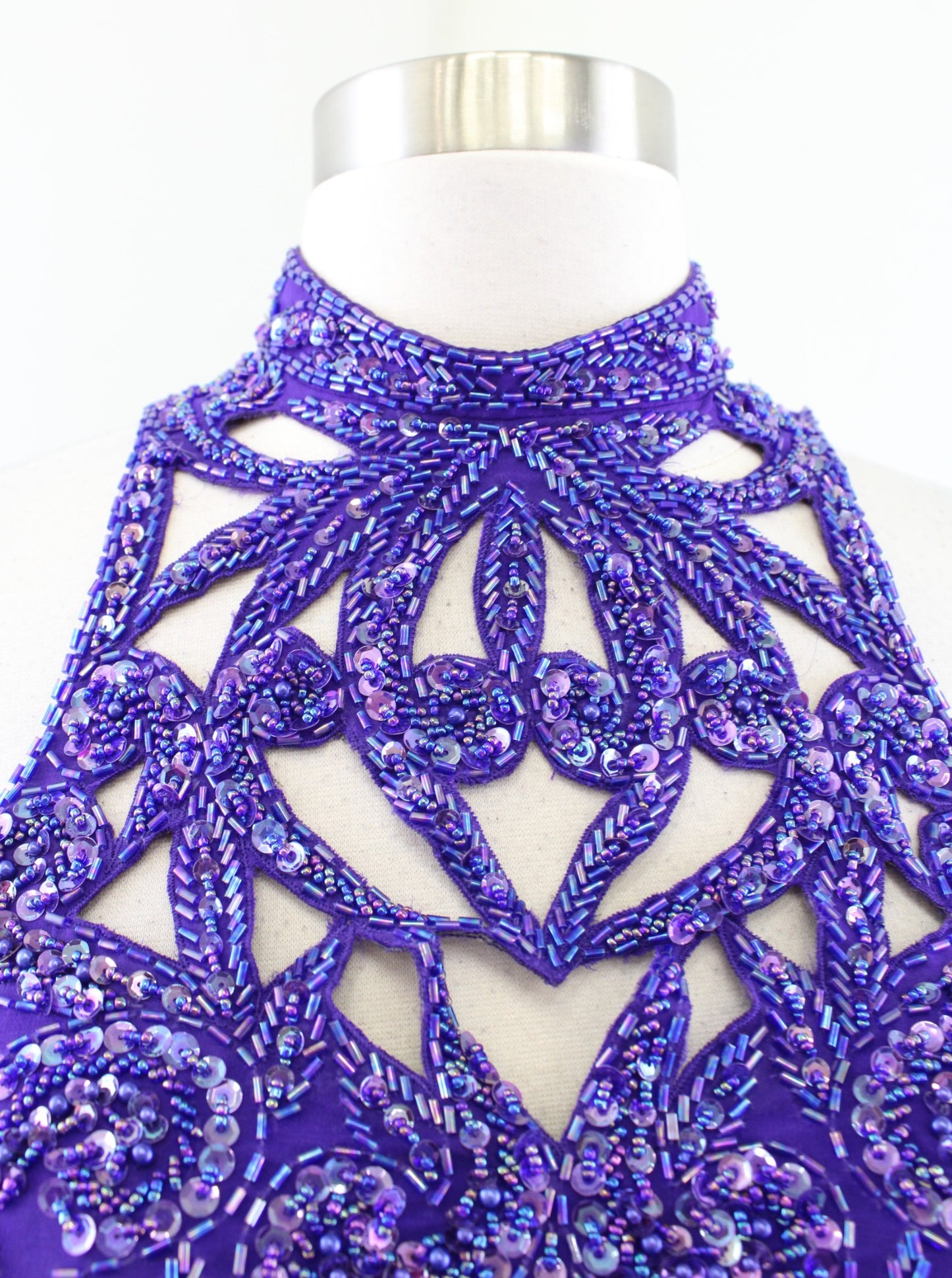 Vtg Alyce Designs Purple Silk Beaded Sequin Cutout Evening Party Dress Sz 2 XXS